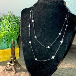 DP black tone with crystals long necklace.